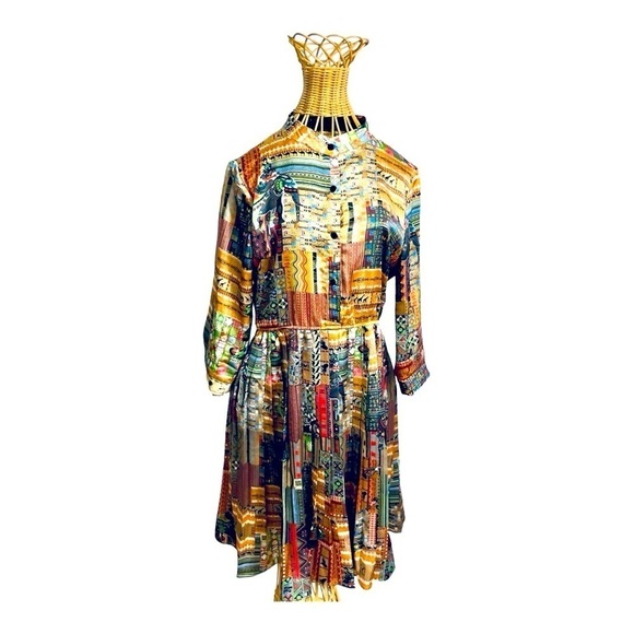 Vintage Style Boho Patchwork Midi Dress Long Sleeve L - Picture 2 of 16